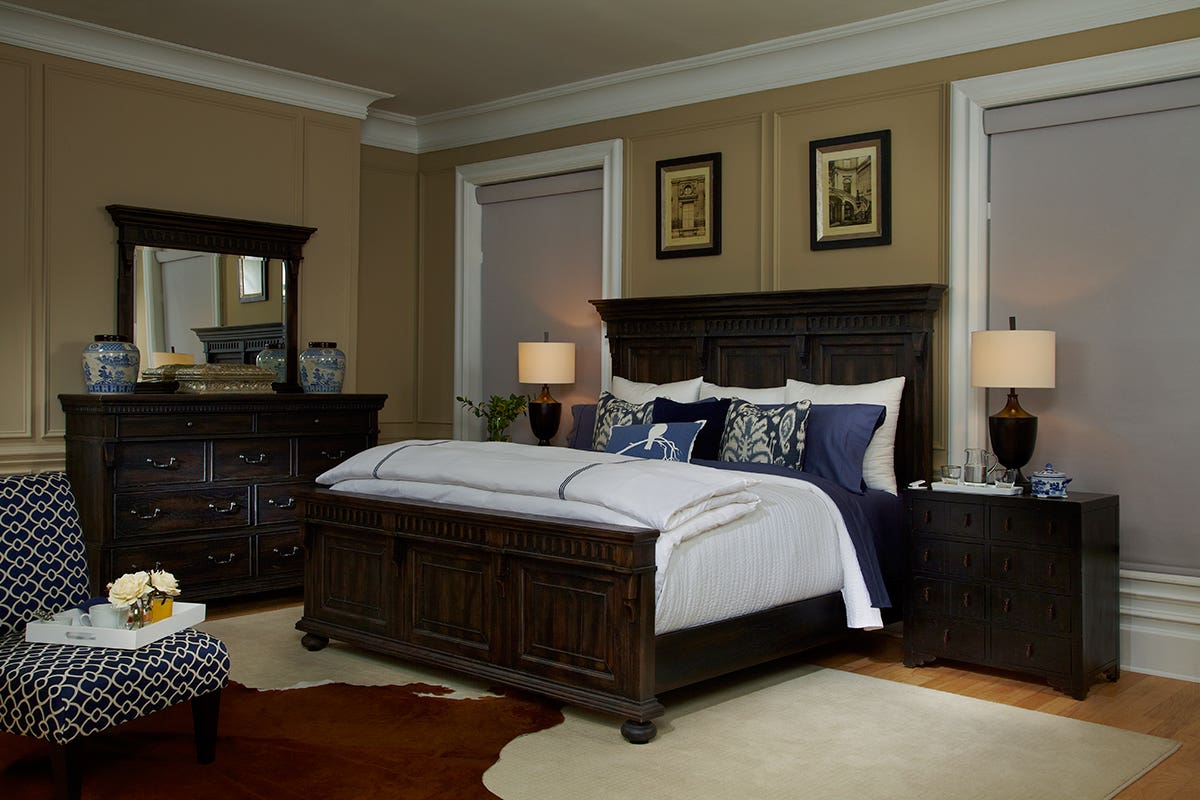 Darkened Bedroom with Fully Closed Blackout Roller Shades