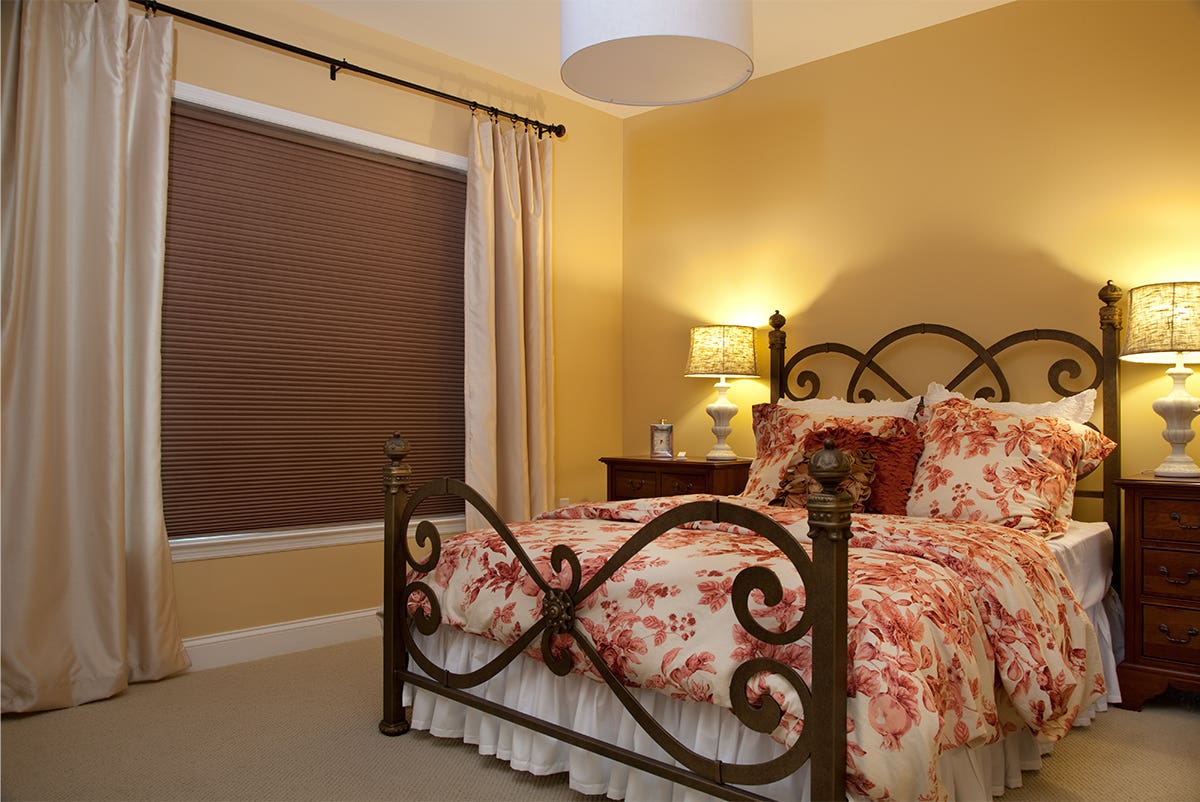 Bedroom with Fully Closed Room Darkening Honeycomb Shades