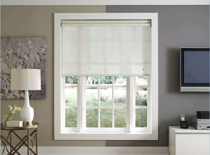 Translucent roller shade shown in window without fabric covered fascia