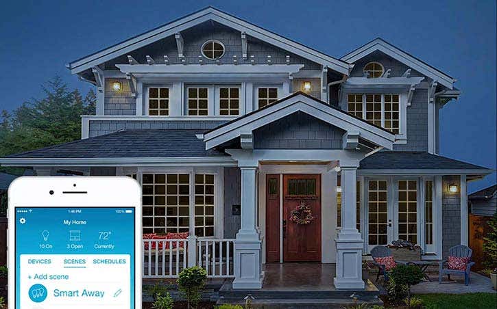 Smart-lit home at dusk
